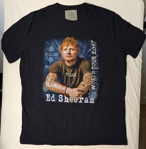 Ed Sheeran 2017 World Tour Graphic T Shirt Sz L Black Concert Band Music Collect